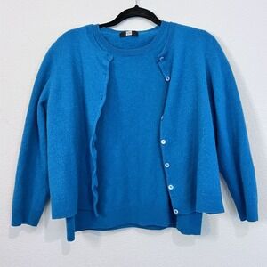 Two Piece‎ Saks Fifth Avenue Cardigan T Shirt Cashmere Wool Set READ Cobalt Blue